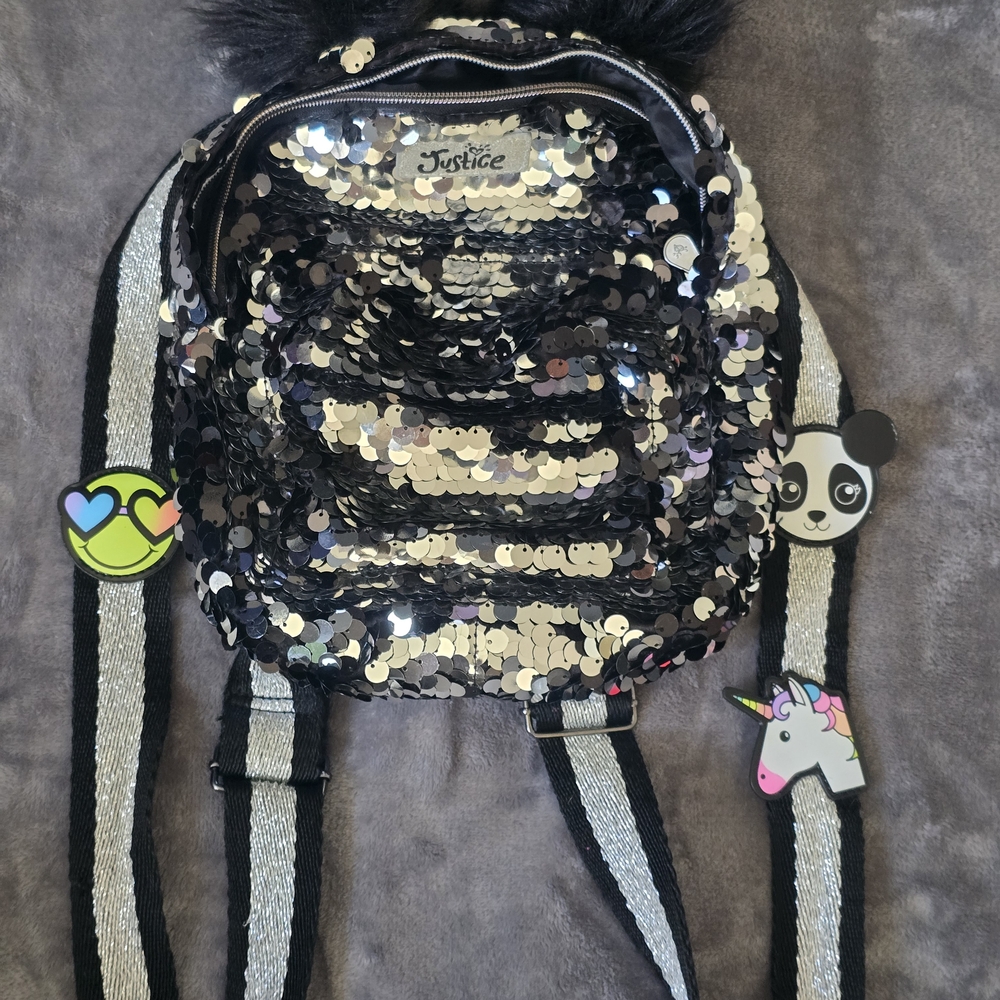 Justice Sequin Kids Backpack - I Love Pandas